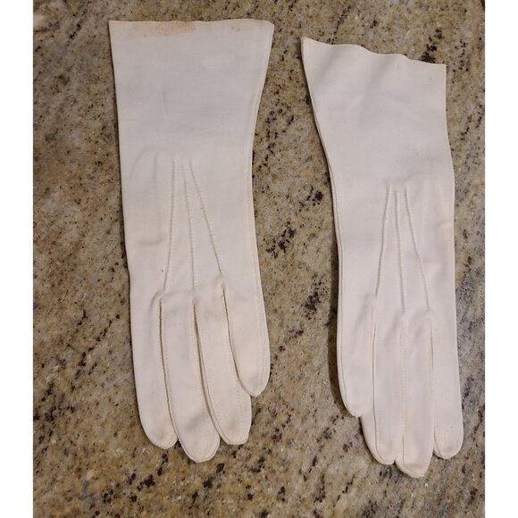 Vintage Womens Size M/L Off White Cotton Formal 11.5" Long Gloves Millan *stains - Picture 2 of 16
